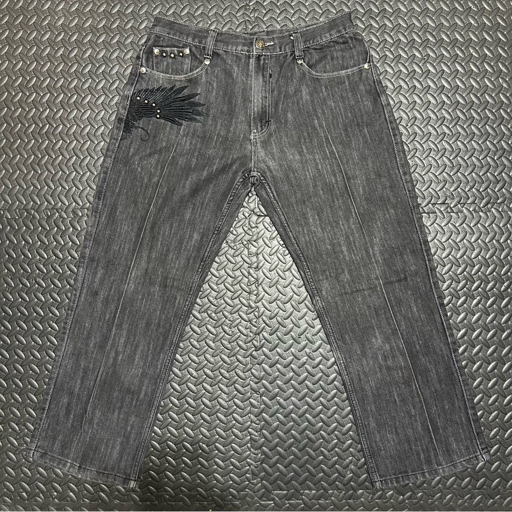 Delf Trading Imperious Jeans Men’s 36x30 Denim Y2K Baggy Wide Leg Winged Pleated